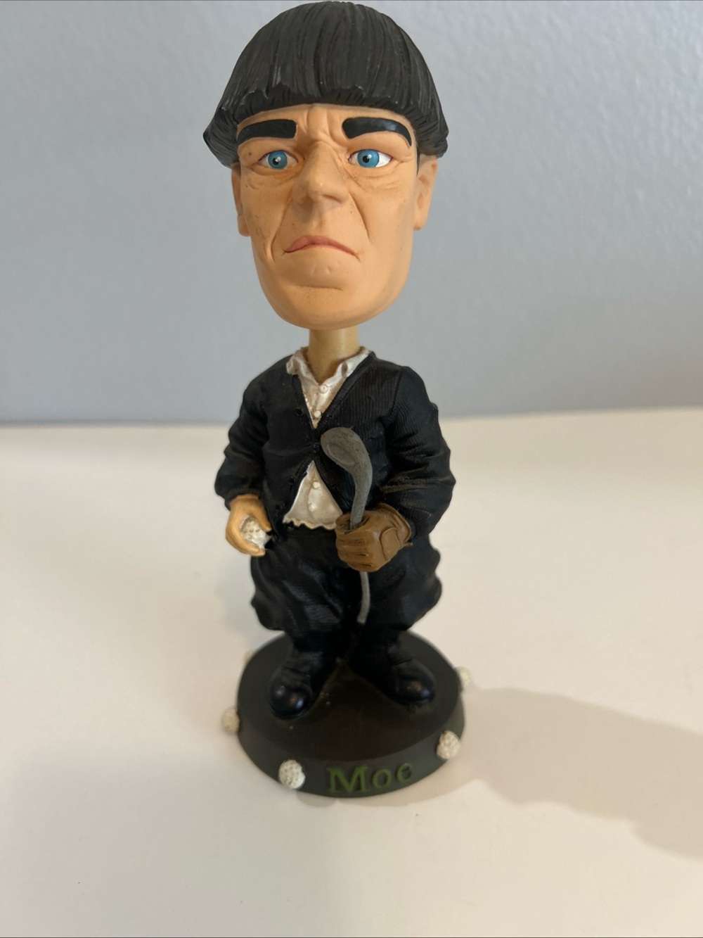 Moe Bobblehead Figurine - Black Outfit with  Golf Club and Blue Eyes